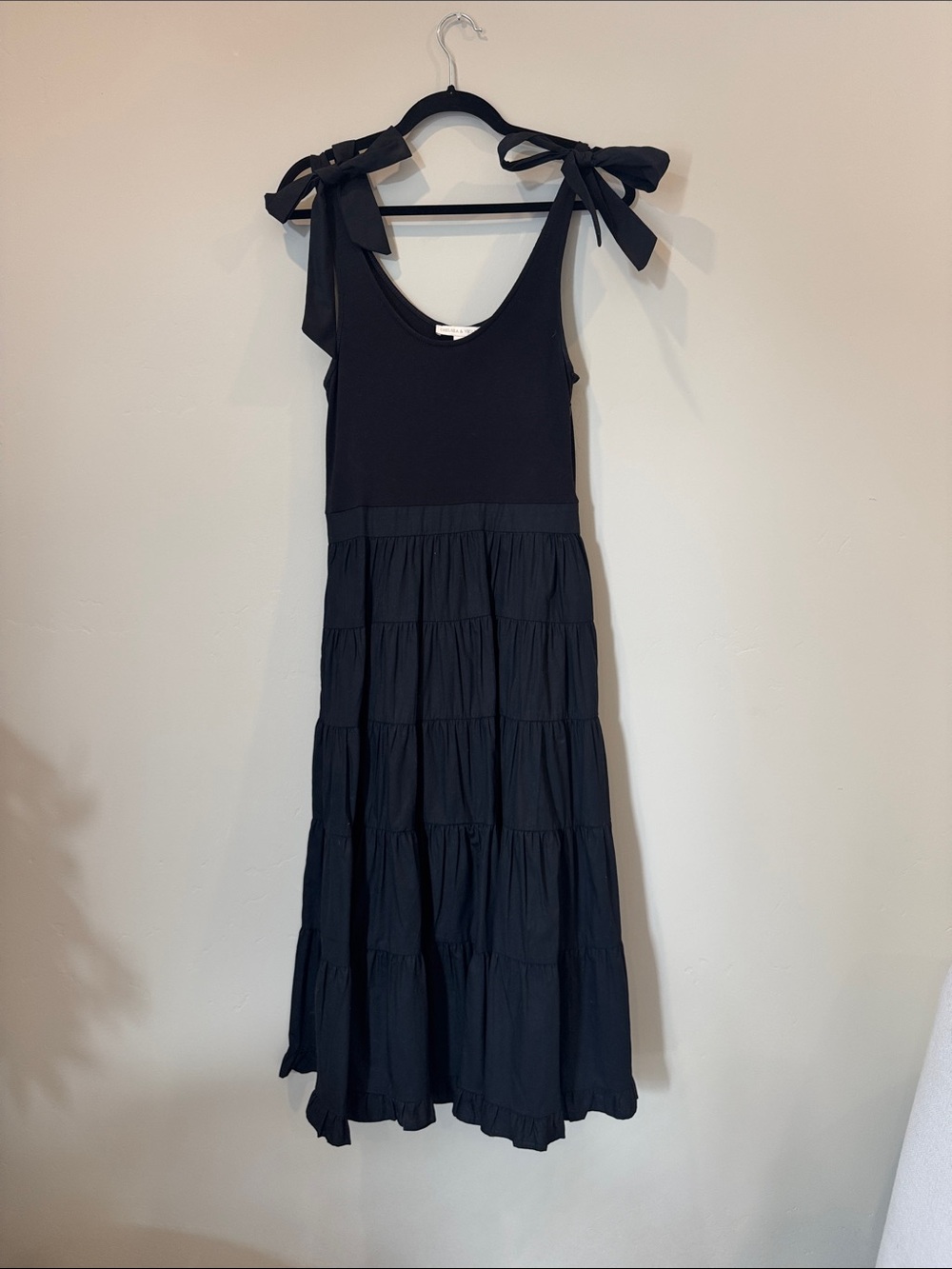 Chelsea & Violet Black Tiered Maxi Dress with Tie Shoulders